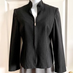 Dark Gray Pinstripe Zipper Jacket Mandarin Collar